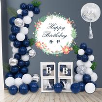 Kit de balões, azul escuro, branco, látex, confetes 84 unidades