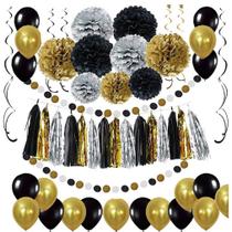 Kit de balões: balões de látex de festa, 51 unidades, dourados, pretos