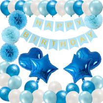 Kit de balões Blue Latex Heart Star Foil 40 unidades