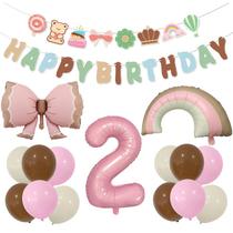 Kit de balões com tema borboleta e arco-íris com rosa número 2 de 32 polegadas