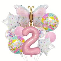 Kit de balões com tema de borboleta e rosquinha, 10 unidades com 32 unidades rosa Num 2