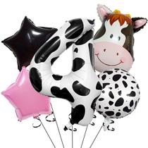 Kit de balões com tema Farm Cow com balão metalizado número 4 x5 Kit de balões com tema Farm Cow com balão metalizado número 4 x5