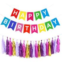 Kit de balões de aniversário, 21 unidades coloridas com borlas e banner