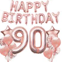 Kit de balões de aniversário 90º em ouro rosa 13 unidades com balão de alumínio Kit de balões de aniversário 90º em ouro rosa 13 unidades com balão de alumínio
