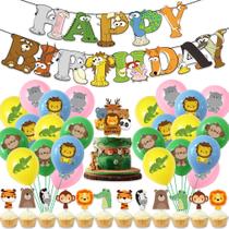 Kit de balões de aniversário com estampa de animais da selva, 27 unidades