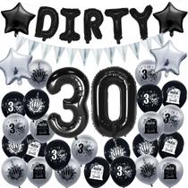 Kit de balões de aniversário Dirty 30 Black 30 balões metalizados 31 unidades