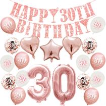 Kit de balões de aniversário em ouro rosa, 30º aniversário, 19 unidades