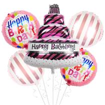 Kit de balões de aniversário Mylar, balões de bolo de 3 camadas x6