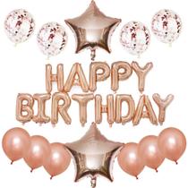 Kit de balões de aniversário Mylar Rose Gold 25 unidades de feliz aniversário