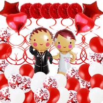 Kit de balões de casamento: balões de látex vermelho, papel alumínio com lantejoulas, 45 unidades