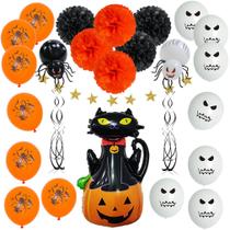 Kit de balões de decoração de Halloween 36 unidades Mylar Pumpkin Cat Kit de balões de decoração de Halloween 36 unidades Mylar Pumpkin Cat