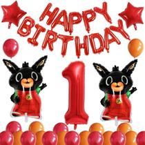 Kit de balões de feliz aniversário, 1 Bing Bunny Mylar, 30 unidades Kit de balões de feliz aniversário, 1 Bing Bunny Mylar, 30 unidades