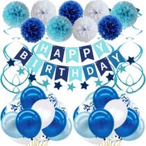 Kit de balões de feliz aniversário, 43 unidades com pompons de papel, látex, confet Kit de balões de feliz aniversário, 43 unidades com pompons de papel, látex, confet