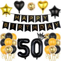 Kit de balões de festa de 50 anos Látex preto e dourado x24