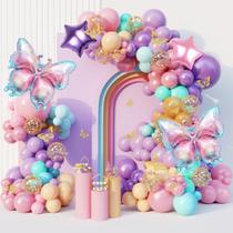 Kit de balões de festa Garland Arch, rosa borboleta, roxo, 163 unidades