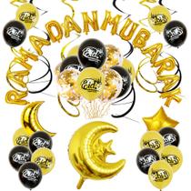 Kit de balões de festa Ramadan Mubarak 50 unidades Mylar Gold Moon Sta Kit de balões de festa Ramadan Mubarak 50 unidades Mylar Gold Moon Sta