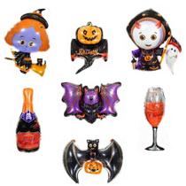 Kit de balões de Halloween Anime Bat Pumpkin, 7 unidades de balão Mylar Kit de balões de Halloween Anime Bat Pumpkin, 7 unidades de balão Mylar