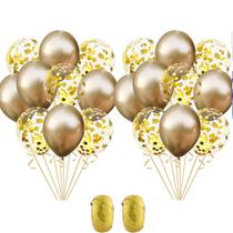 Kit de balões de látex, confete dourado de 12 polegadas, 22 unidades com fitas Kit de balões de látex, confete dourado de 12 polegadas, 22 unidades com fitas