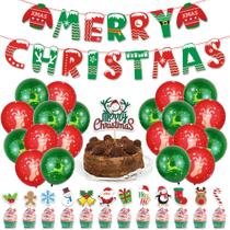 Kit de balões de látex de Feliz Natal, 36 unidades, colorido com acessório Kit de balões de látex de Feliz Natal, 36 unidades, colorido com acessório