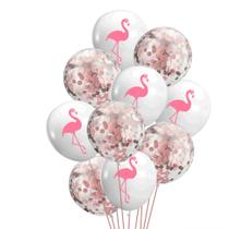 Kit de balões de látex impresso em flamingo, 12 cm, 10 unidades, branco Kit de balões de látex impresso em flamingo, 12 cm, 10 unidades, branco