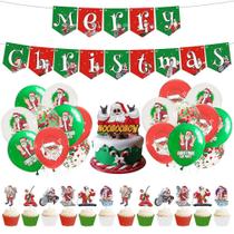 Kit de balões de Natal Merry, 34 unidades de látex com banner e chapéu Kit de balões de Natal Merry, 34 unidades de látex com banner e chapéu