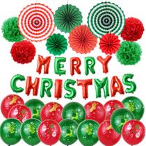 Kit de balões de Natal Merry 40 Latex com pompom de papel e ventilador Kit de balões de Natal Merry 40 Latex com pompom de papel e ventilador