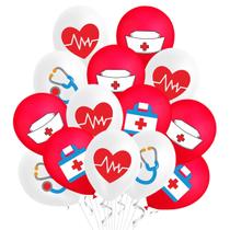 Kit de balões Doctor Nurse Theme 14 unidades vermelhas e brancas de 30 cm Kit de balões Doctor Nurse Theme 14 unidades vermelhas e brancas de 30 cm