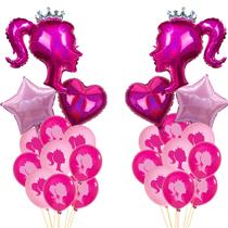 Kit de balões ECEAE, 30 peças de boneca princesa rosa choque com estrela de coração