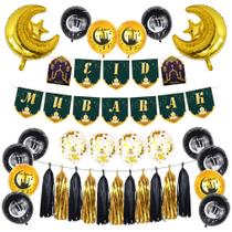 Kit de balões Eid Mubarak, 29 peças de confete em folha de látex preto vermelho Kit de balões Eid Mubarak, 29 peças de confete em folha de látex preto vermelho