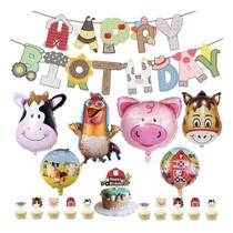 Kit de balões Farm Theme, 88 unidades com banner, balões de látex, cobertura de bolo