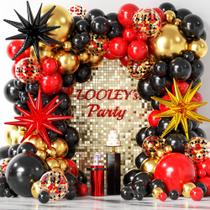 Kit de Balões Garland Arch LOOLEY Vermelho, Preto e Dourado - 137 Unidades Kit de Balões Garland Arch LOOLEY Vermelho, Preto e Dourado - 137 Unidades