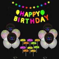 Kit de balões Happy Birthday 26 balões de látex com banner e chapéu