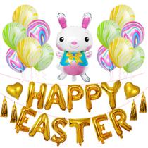 Kit de balões Happy Easter, 23 unidades de balões de látex para coelhos Kit de balões Happy Easter, 23 unidades de balões de látex para coelhos