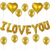 Kit de balões I Love You, 20 unidades Mylar Gold Love Heart Kit de balões I Love You, 20 unidades Mylar Gold Love Heart