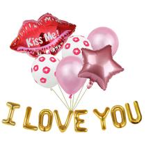 Kit de balões I LOVE YOU Red Lip Mylar e Latex, 7 unidades Kit de balões I LOVE YOU Red Lip Mylar e Latex, 7 unidades