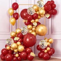 Kit de balões, látex e papel alumínio em ouro vermelho, 112 unidades para casamento