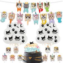 Kit de balões Meow Party com 34 balões de látex, banner e bolo
