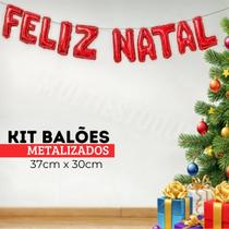 Kit De Balões Metalizados Vermelhos 37Cm - Feliz Natal Kit De Balões Metalizados Vermelhos 37Cm - Feliz Natal