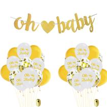 Kit de balões Oh Baby 34 unidades de látex de 12 cm com confete branco Kit de balões Oh Baby 34 unidades de látex de 12 cm com confete branco