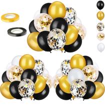 Kit de Balões OumuaMua Black Gold Confetti 12 Polegadas - Pacote com 72