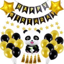 Kit de balões Panda com banner de feliz aniversário para festas Kit de balões Panda com banner de feliz aniversário para festas