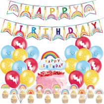 Kit de balões Rainbow Latex, 32 unidades com cobertura de bolo Banner Kit de balões Rainbow Latex, 32 unidades com cobertura de bolo Banner