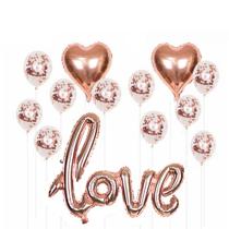 Kit de balões Rose Gold Love 13 unidades Mylar Letter Heart