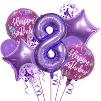 Kit de balões roxo para 8º aniversário com balão de alumínio 32 número 8
