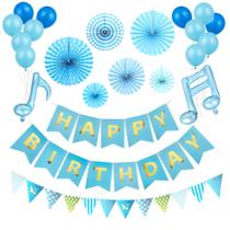 Kit de balões, ventilador de papel azul, 16 unidades com bandeira triangular de látex