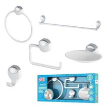 Kit de Banheiro 05 Peças ABS Herc Linha Lavello Branco/Cromado Kit de Banheiro 05 Peças ABS Herc Linha Lavello Branco/Cromado