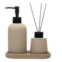 Kit De Banheiro 3 Peças Cerâmica Dispenser E Difusor De Pia