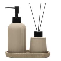 Kit De Banheiro 3 Peças Cerâmica Dispenser E Difusor De Pia