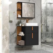 Kit de Banheiro Argos Balcão Cuba e Espelho cor Preto / Nature - MJM Casa dos Móveis
