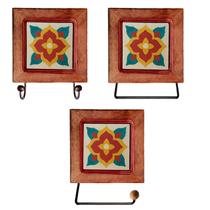 Kit de Banheiro Artesanal com Ladrilho Hidráulico 3 Peças em Madeira Maciça e Ferro Kit de Banheiro Artesanal com Ladrilho Hidráulico 3 Peças em Madeira Maciça e Ferro